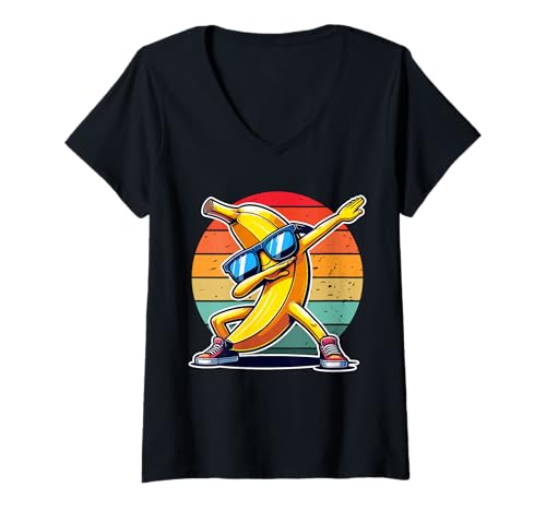 Damen Cooles Bananen-Grafik-Design, für Herren, Damen, Kinder, Jungen, Mädchen T-Shirt mit V-Ausschnitt Damen Cooles Bananen-Grafik-Design, für Herren, Damen, Kinder, Jungen, Mädchen T-Shirt mit V-Ausschnitt von Cool Dab Banana Fruit Lover Kids Party Wear