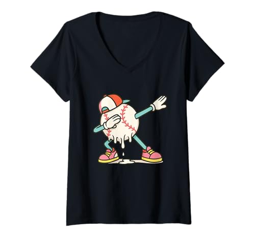 Damen Baseball Ice Cream Drip Dabbing Funny Baseball Lover T-Shirt mit V-Ausschnitt Damen Baseball Ice Cream Drip Dabbing Funny Baseball Lover T-Shirt mit V-Ausschnitt von Cool Dab Baseball Drip Ice Cream Apparel