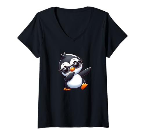 Damen Cooler Dab Pinguin Lustiger Tier-Cartoon T-Shirt mit V-Ausschnitt Damen Cooler Dab Pinguin Lustiger Tier-Cartoon T-Shirt mit V-Ausschnitt von Cool Dab Penguin Funny Animal Sunglasses Cartoon