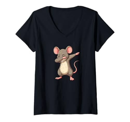 Damen Lustige Dabbing Maus Cartoon in niedlicher Zeichnung T-Shirt mit V-Ausschnitt Damen Lustige Dabbing Maus Cartoon in niedlicher Zeichnung T-Shirt mit V-Ausschnitt von Cool Dancing Mouse