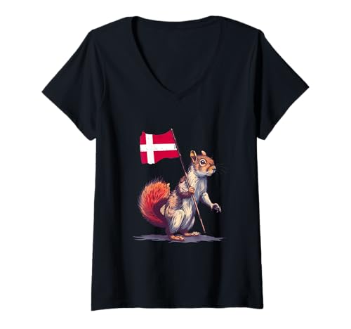 Damen Dänemark Eichhörnchen Dänischer Stolz dänische Wurzeln dänische Flagge T-Shirt mit V-Ausschnitt von Cool Danish Roots Denmark