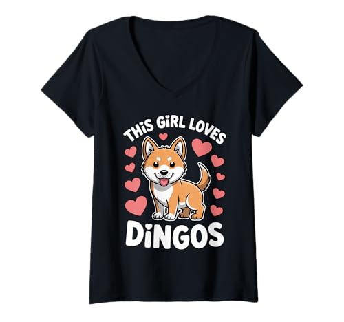 Damen Dieses Mädchen liebt Dingos T-Shirt mit V-Ausschnitt Damen Dieses Mädchen liebt Dingos T-Shirt mit V-Ausschnitt von Cool Dingo Fun Dingos Design