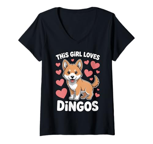 Damen Dieses Mädchen liebt Dingos T-Shirt mit V-Ausschnitt von Cool Dingo Funny Dingos Design