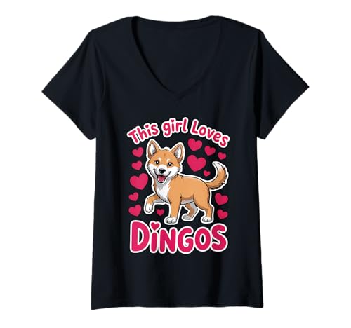 Damen Dieses Mädchen liebt Dingos T-Shirt mit V-Ausschnitt Damen Dieses Mädchen liebt Dingos T-Shirt mit V-Ausschnitt von Cool Dingo Funny Dingos Designs