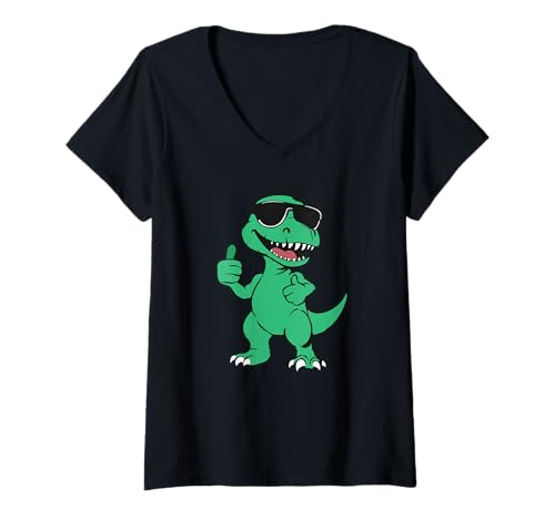 Damen Süßer lustiger Dino T-Rex Dinosaurier Geschenk Erwachsene Kinder Männer Frauen T-Shirt mit V-Ausschnitt von Cool Dino Dinosaur Lover Birthday Holiday Present