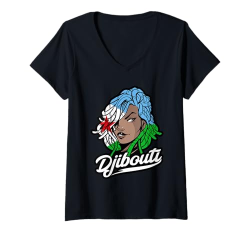 Damen Dschibuti Mädchen Dreadlocks Dschibutian Pride Dschibuti-Flagge T-Shirt mit V-Ausschnitt von Cool Djiboutian Roots Djibouti