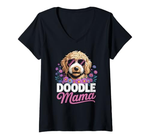 Damen Doodle Mama Süße Goldendoodle Hundemama T-Shirt mit V-Ausschnitt Damen Doodle Mama Süße Goldendoodle Hundemama T-Shirt mit V-Ausschnitt von Cool Doodle Sunglasses Dog