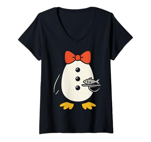 Damen Penguin Tuxedo Kostüm Kellner Server Fisch Halloween Kinder T-Shirt mit V-Ausschnitt Damen Penguin Tuxedo Kostüm Kellner Server Fisch Halloween Kinder T-Shirt mit V-Ausschnitt von Cool Dress Up Merch Meme Tees And Stuff