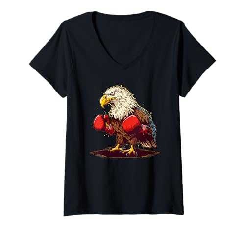 Damen Adler mit Boxhandschuhen für eine Coole und Wilde Grafik T-Shirt mit V-Ausschnitt Damen Adler mit Boxhandschuhen für eine Coole und Wilde Grafik T-Shirt mit V-Ausschnitt von Cool Eagle boxing