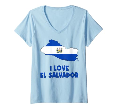 Damen I Love San Salvador EL Salvador Karte Flagge Salvadorianische Papa Mama T-Shirt mit V-Ausschnitt von Cool El Salvador Independence Day Proud Salvadoran
