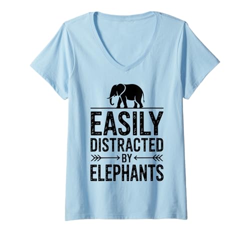 Damen Abgelenkt von Elefanten, lustiger Elefant T-Shirt mit V-Ausschnitt Damen Abgelenkt von Elefanten, lustiger Elefant T-Shirt mit V-Ausschnitt von Cool Elephants Funny Elephant Design