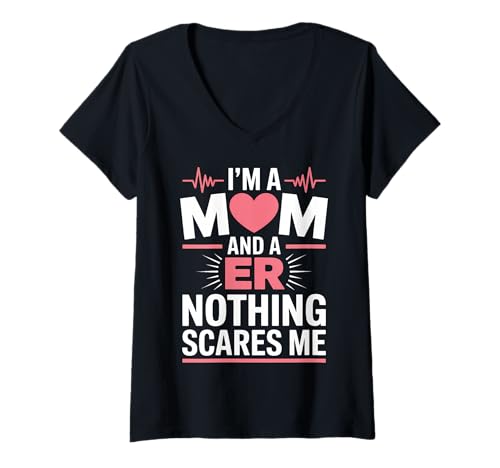 Damen Notaufnahme Mama Notaufnahme Lustig ER Krankenschwester T-Shirt mit V-Ausschnitt von Cool Emergency Nurse Funny ER Nursing Design