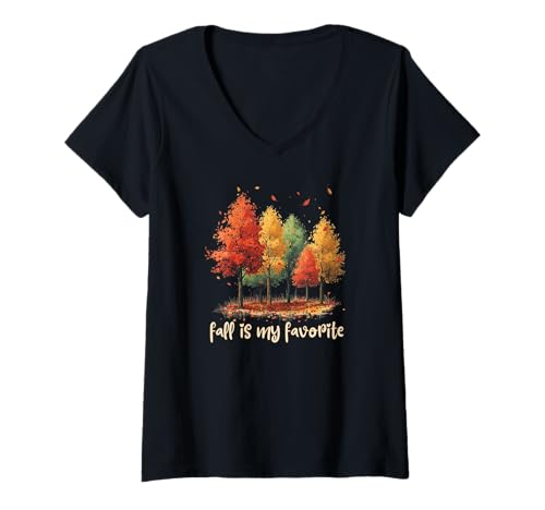 Damen Der Herbst ist Mein Lieblingsherbst: Bäume, Blätter, Kürbisgewürz, Spaß T-Shirt mit V-Ausschnitt Damen Der Herbst ist Mein Lieblingsherbst: Bäume, Blätter, Kürbisgewürz, Spaß T-Shirt mit V-Ausschnitt von Cool Fall Seasonal Sweet Autumn Relaxation CLR
