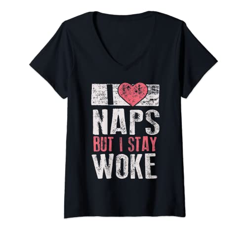 Damen I Love Naps But I Stay Woke | Cute Nap Lovers Gift T-Shirt mit V-Ausschnitt von Cool Fashionable I Love Sleeping Design Designs