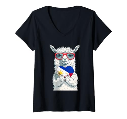 Damen Philippinen Pinoy Roots Pilipinas Alpaka Herz Filipino Flagge T-Shirt mit V-Ausschnitt Damen Philippinen Pinoy Roots Pilipinas Alpaka Herz Filipino Flagge T-Shirt mit V-Ausschnitt von Cool Filipino Roots Philippines