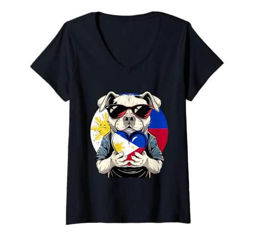 Damen Pinoy Roots Hundeherz Philippinen Flagge Filipino Pride T-Shirt mit V-Ausschnitt Damen Pinoy Roots Hundeherz Philippinen Flagge Filipino Pride T-Shirt mit V-Ausschnitt von Cool Filipino Roots Philippines