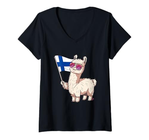 Damen Finnland Flagge Lama Finnischer Stolz Finnland Finnische Wurzeln T-Shirt mit V-Ausschnitt Damen Finnland Flagge Lama Finnischer Stolz Finnland Finnische Wurzeln T-Shirt mit V-Ausschnitt von Cool Finnish Roots Finland