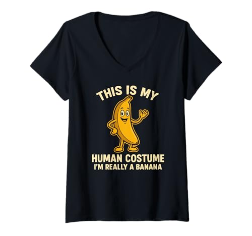 Damen Das ist Mein menschliches Kostüm Ich Bin wirklich eine Banane Lustig T-Shirt mit V-Ausschnitt Damen Das ist Mein menschliches Kostüm Ich Bin wirklich eine Banane Lustig T-Shirt mit V-Ausschnitt von Cool Funny Banana Designs