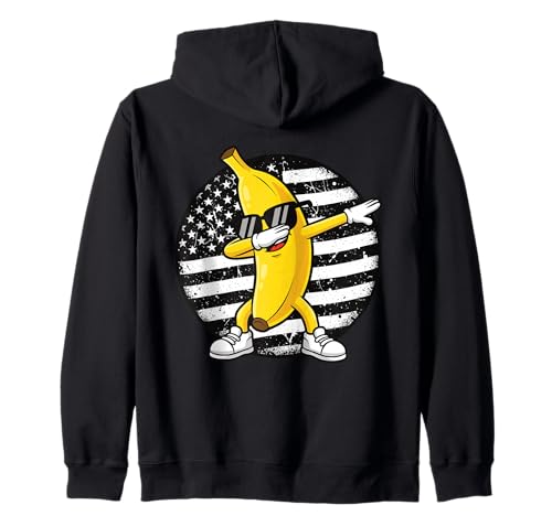Dabbing Banana Retro Amerikanische Flagge Bananenliebhaber Kinder Jungen Kapuzenjacke Dabbing Banana Retro Amerikanische Flagge Bananenliebhaber Kinder Jungen Kapuzenjacke von Cool Funny Banana Squad Cartoon Fruit T-Shirt