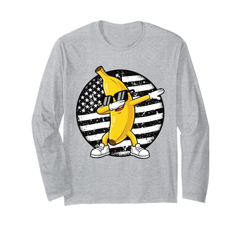 Dabbing Banana Retro Amerikanische Flagge Bananenliebhaber Kinder Jungen Langarmshirt Dabbing Banana Retro Amerikanische Flagge Bananenliebhaber Kinder Jungen Langarmshirt von Cool Funny Banana Squad Cartoon Fruit T-Shirt