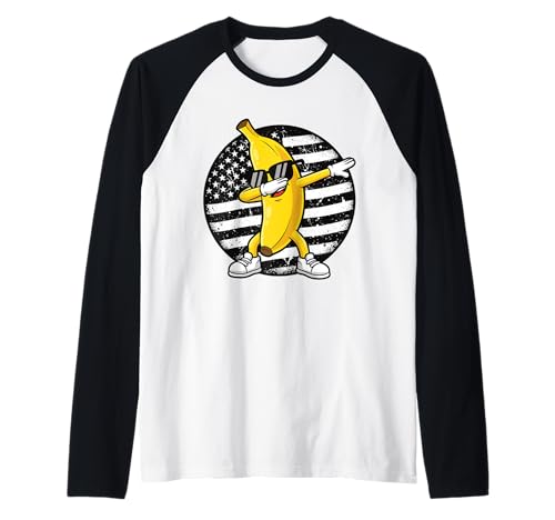 Dabbing Banana Retro Amerikanische Flagge Bananenliebhaber Kinder Jungen Raglan Dabbing Banana Retro Amerikanische Flagge Bananenliebhaber Kinder Jungen Raglan von Cool Funny Banana Squad Cartoon Fruit T-Shirt