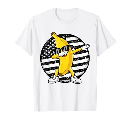 Dabbing Banana Retro Amerikanische Flagge Bananenliebhaber Kinder Jungen T-Shirt Dabbing Banana Retro Amerikanische Flagge Bananenliebhaber Kinder Jungen T-Shirt von Cool Funny Banana Squad Cartoon Fruit T-Shirt
