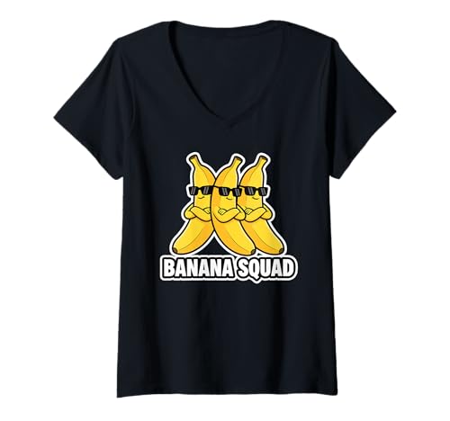 Damen Banana Squad Funny Fruit Banana Lover Team Banana Crew Kinder T-Shirt mit V-Ausschnitt von Cool Funny Banana Squad Cartoon Fruit T-Shirt