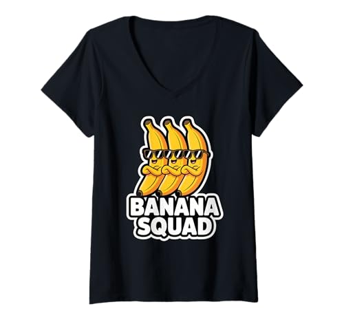 Damen Banana Squad Funny Fruit Banana Lover Team Banana Crew Kinder T-Shirt mit V-Ausschnitt Damen Banana Squad Funny Fruit Banana Lover Team Banana Crew Kinder T-Shirt mit V-Ausschnitt von Cool Funny Banana Squad Cartoon Fruit T-Shirt