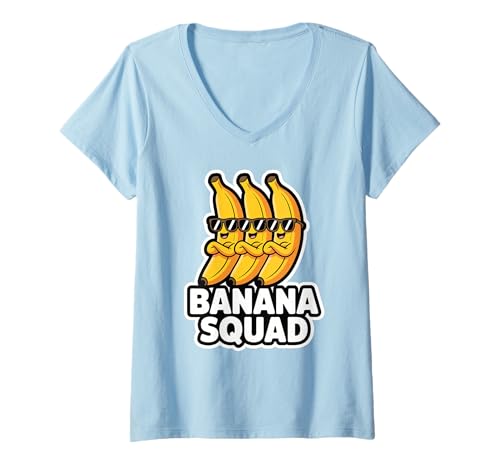 Damen Banana Squad Funny Fruit Banana Lover Team Banana Crew Kinder T-Shirt mit V-Ausschnitt von Cool Funny Banana Squad Cartoon Fruit T-Shirt