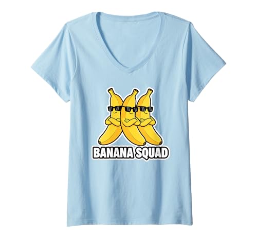 Damen Banana Squad Funny Fruit Banana Lover Team Banana Crew Kinder T-Shirt mit V-Ausschnitt Damen Banana Squad Funny Fruit Banana Lover Team Banana Crew Kinder T-Shirt mit V-Ausschnitt von Cool Funny Banana Squad Cartoon Fruit T-Shirt