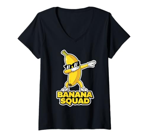 Damen Banana Squad Lustiges Dabbing Banana Food & Dab Fruit für Jungen für Kinder T-Shirt mit V-Ausschnitt von Cool Funny Banana Squad Cartoon Fruit T-Shirt