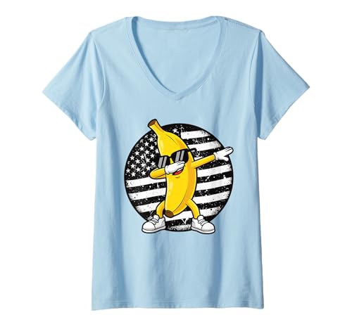 Damen Dabbing Banana Retro Amerikanische Flagge Bananenliebhaber Kinder Jungen T-Shirt mit V-Ausschnitt Damen Dabbing Banana Retro Amerikanische Flagge Bananenliebhaber Kinder Jungen T-Shirt mit V-Ausschnitt von Cool Funny Banana Squad Cartoon Fruit T-Shirt