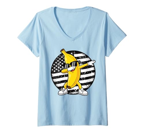 Damen Dabbing Banana Retro Amerikanische Flagge Bananenliebhaber Kinder Jungen T-Shirt mit V-Ausschnitt Damen Dabbing Banana Retro Amerikanische Flagge Bananenliebhaber Kinder Jungen T-Shirt mit V-Ausschnitt von Cool Funny Banana Squad Cartoon Fruit T-Shirt
