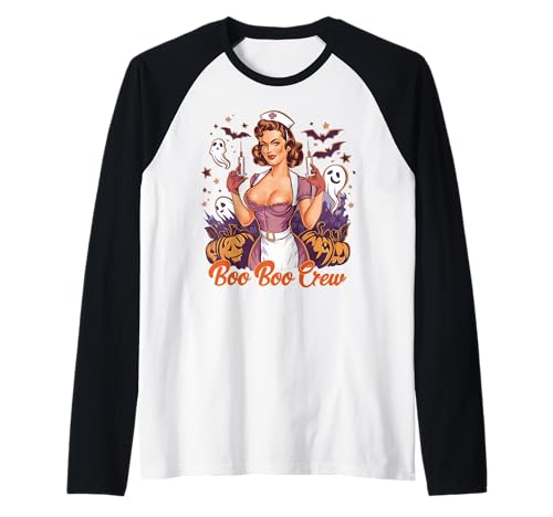 Boo Boo Crew Gruselige Krankenschwester Halloween Frauen Mädchen Krankenschwester Raglan von Cool Funny Halloween Costume Creepy Aesthetic Idea