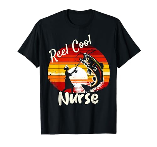 Lustige Angelrolle Cool Krankenschwester Vintage Sonnenuntergang Damen Herren T-Shirt von Cool Funny Nursing and Fishing Costumes