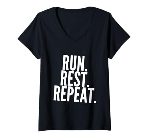 Damen Text Lustig Sport Witze Lustige Sport Zitate Run Rest Repeat T-Shirt mit V-Ausschnitt Damen Text Lustig Sport Witze Lustige Sport Zitate Run Rest Repeat T-Shirt mit V-Ausschnitt von Cool Funny Sport Saying Run Rest Repeat Shirt