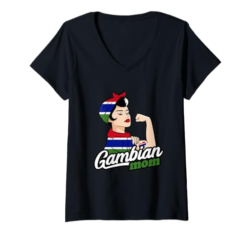 Damen Gambische Mutter Starke Frau Gambische Wurzeln Gambian Pride T-Shirt mit V-Ausschnitt von Cool Gambian Roots Gambia