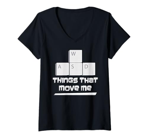 Damen Things That Move Me Lustige Gaming-Tastatur Lingo für PC-Gamer T-Shirt mit V-Ausschnitt von Cool Gamer Apparel