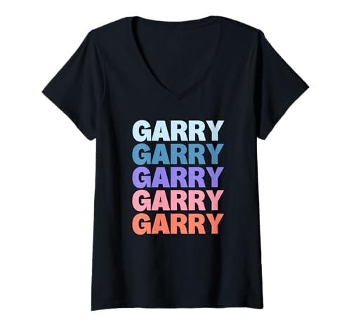 Damen Funny Modern Repeated Text Design Garry T-Shirt mit V-Ausschnitt Damen Funny Modern Repeated Text Design Garry T-Shirt mit V-Ausschnitt von Cool Garry Gift Ideas
