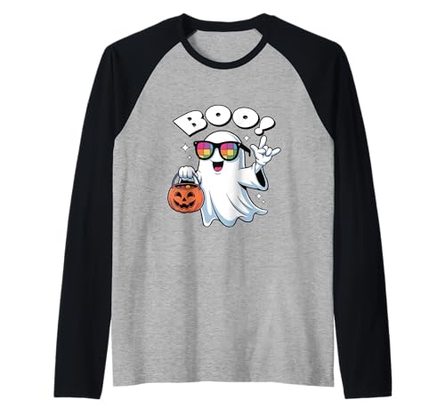 Rock Ghost Retro Halloween Kürbis Ghost Boo Halloween Kinder Raglan von Cool Ghost Boo Halloween Kids Girls