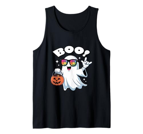 Rock Ghost Retro Halloween Kürbis Ghost Boo Halloween Kinder Tank Top von Cool Ghost Boo Halloween Kids Girls