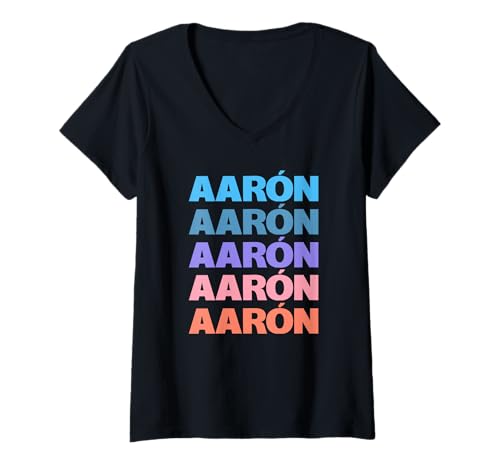 Damen Funny Modern Repeated Text Design First Name Aarón T-Shirt mit V-Ausschnitt Damen Funny Modern Repeated Text Design First Name Aarón T-Shirt mit V-Ausschnitt von Cool Gift Ideas Given Name Aarón