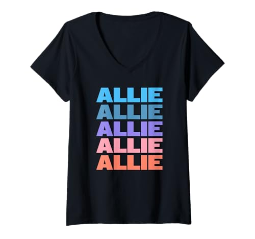 Damen Funny Modern Repeated Text Design First Name Allie T-Shirt mit V-Ausschnitt Damen Funny Modern Repeated Text Design First Name Allie T-Shirt mit V-Ausschnitt von Cool Gift Ideas Given Name Allie