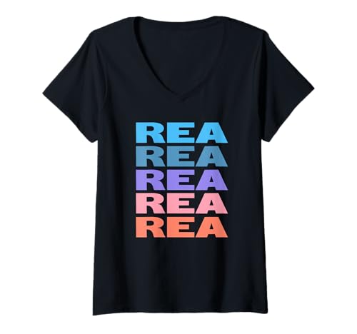 Damen Funny Modern Repeated Text Design First Name Rea T-Shirt mit V-Ausschnitt Damen Funny Modern Repeated Text Design First Name Rea T-Shirt mit V-Ausschnitt von Cool Gift Ideas Given Name Rea