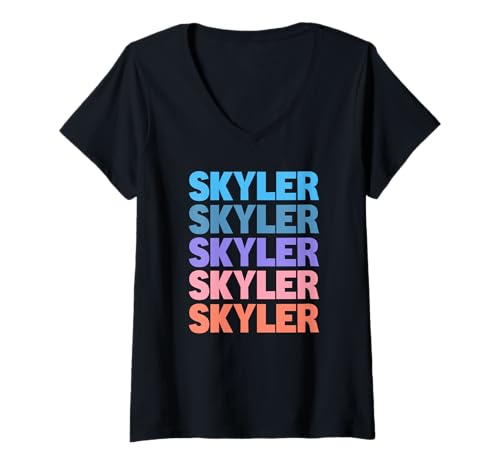 Damen Funny Modern Repeated Text Design First Name Skyler T-Shirt mit V-Ausschnitt von Cool Gift Ideas Given Name Skyler
