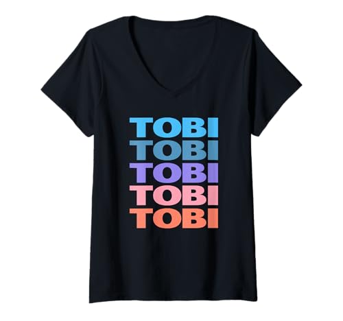 Damen Funny Modern Repeated Text Design First Name Tobi T-Shirt mit V-Ausschnitt von Cool Gift Ideas Given Name Tobi
