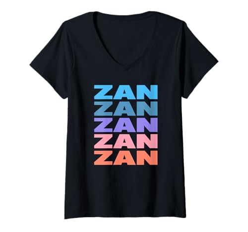 Damen Funny Modern Repeated Text Design First Name Zan T-Shirt mit V-Ausschnitt von Cool Gift Ideas Given Name Zan