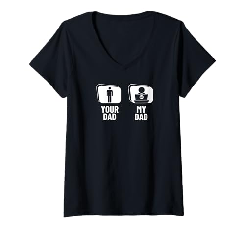 Damen Coder Your Dad My Dad, Tochter, Sohn, Lustiger Softwareentwickler T-Shirt mit V-Ausschnitt von Cool Gifts For Tech Nerds And Coder Gifts