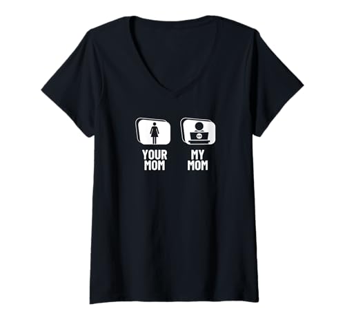 Damen Coder Your Mom My Mama Tochter Sohn Lustiger Softwareentwickler T-Shirt mit V-Ausschnitt Damen Coder Your Mom My Mama Tochter Sohn Lustiger Softwareentwickler T-Shirt mit V-Ausschnitt von Cool Gifts For Tech Nerds And Coder Gifts