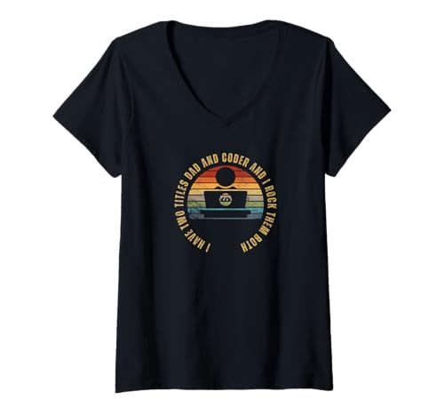 Damen Programmer And Dad Proud Coder Funny Men Softwareentwickler T-Shirt mit V-Ausschnitt von Cool Gifts For Tech Nerds And Coder Gifts
